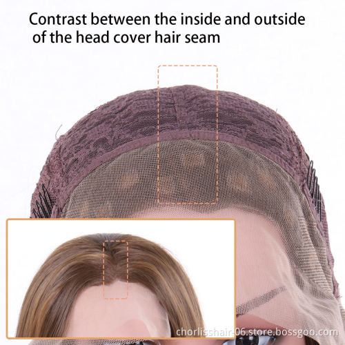 Factory Wholesale 24 Inch Omber Long Straight Natural Wave Heat Resistant Fiber Cosplay Wigs Synthetic Lace Front Wigs